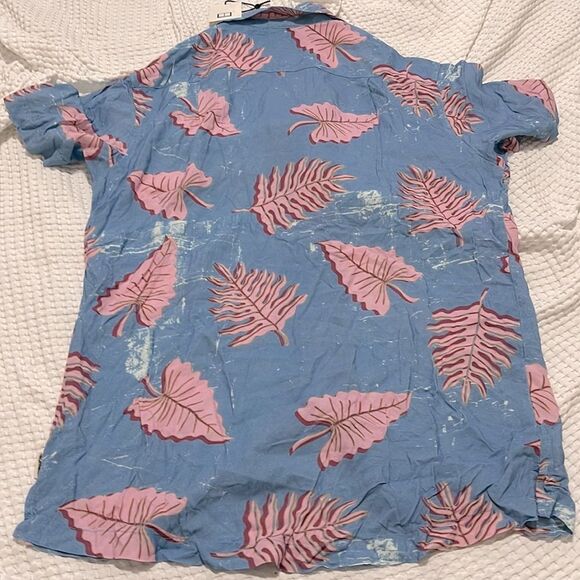 Insight Blue and Pink Leaf Print Men's Shirt - Picture 2 of 7
